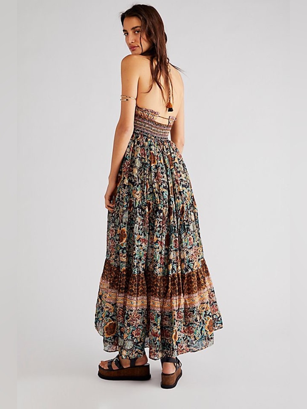 Free People Real Love Printed Halter Maxi Dress Cotton Dress Sz M - Picture 3 of 8